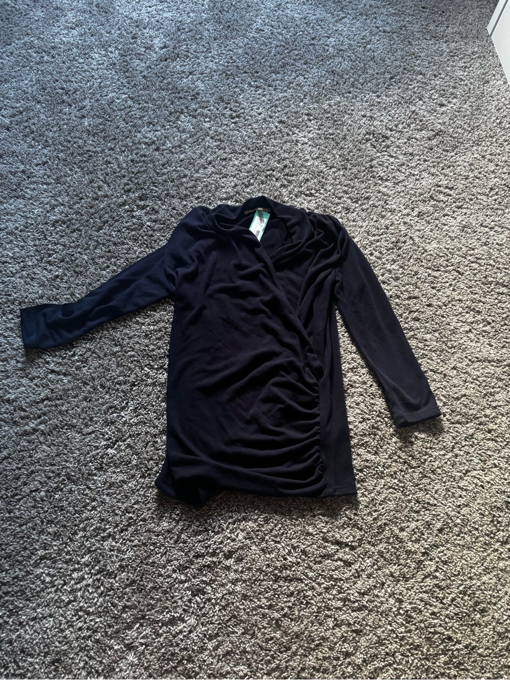 Black V-Neck Ruched Women's Sweater - Brand Unspecified